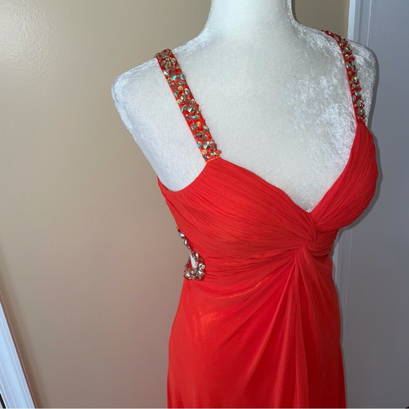 Faviana Orange Cut Out Jewel Detail Dress - Picture 4 of 9